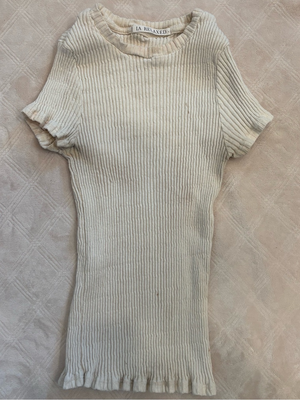 Cream Ribbed Short-Sleeve Knit Tee